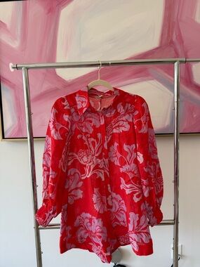 Kivari Red and Pink Floral Long Sleeve Romper with matching belt not pictured.